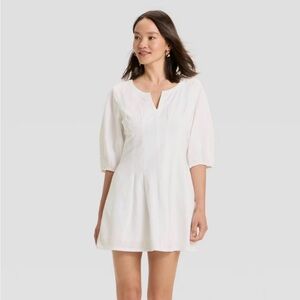 White Cotton Linen Minidress Women’s 6
